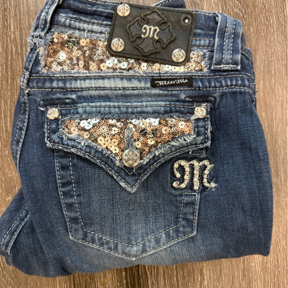 Miss Me Dark Blue Jeans with Sparkling Silver Details